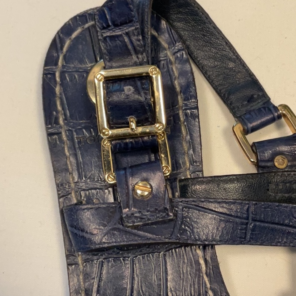 Tory Burch Blue and Gold Sandals with Textured Leather - Picture 4 of 6